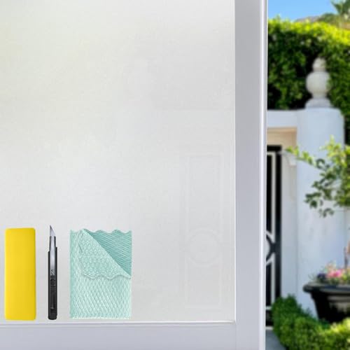 Frosted Glass Window Film with Installation Tools, Static Cling Bathroom Window Privacy Film, UV Blocking Privacy Films, Day and Night Windows Cling for Home Office Glass Door, 17.5" x 118" - color: Pure, size: 17.7" x 118"