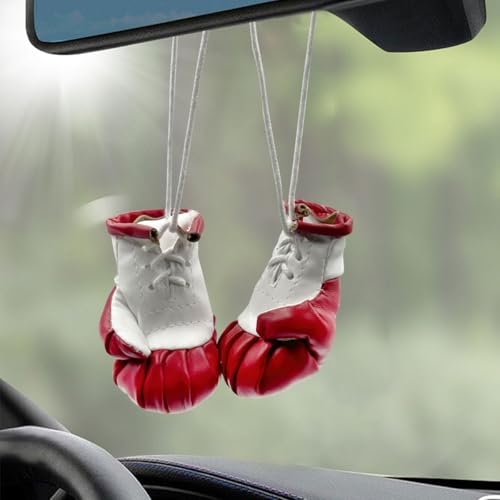 Mini Boxing Gloves Car Rearview Mirror Charm (Red) - color: Red