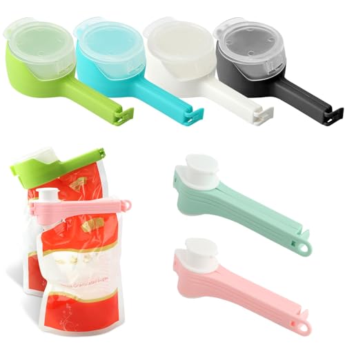 6Pcs Bag Clip with Pour Spout, Bag Clips for Food Storage Sealing Clips, Seal and Pour Bag Clip, Reusable Plastic Cap Sealer Clips for Snack Storage(COLOR:Type A) - color: Type A
