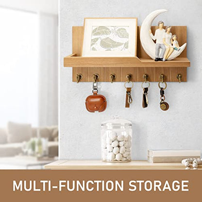 Rebee Vision Key Holder Wall Mount with 7 Key Hooks for Entryway, Yellow - color: Light Brown, size: 15 inches