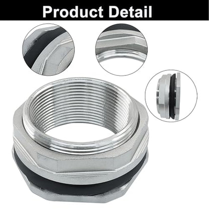 Murtenze 2" Bulkhead Water Tank Connector, Stainless Steel Water Tank Fitting Thru-bulk Adapter, Water Pipe Connector for Rain Barrels/Aquariums/Water Tanks - size: 2 Inch