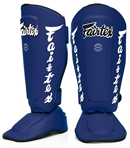 Fairtex SP7 Lightweight Shin Guards, Detachable Syntek Leather Shin Pads - color: Blue, size: Large