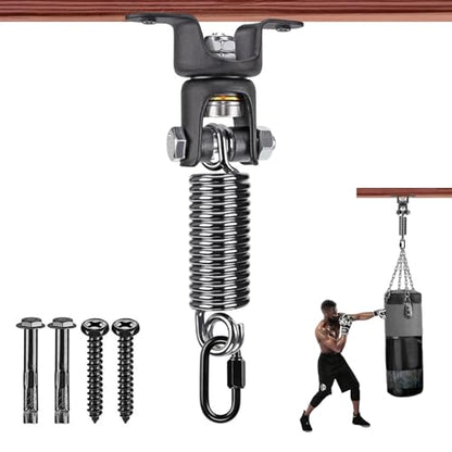 BeneLabel Heavy Bag Ceiling Mount with Spring & Chains 360° Rotation Punching Bag Ceiling Hanger with Bearings Boxing Bags Holder Hardware with 2 Wood Screws and 2 Expansion Screws - color: Hanger with Straight Spring (275 LBs Capacity)