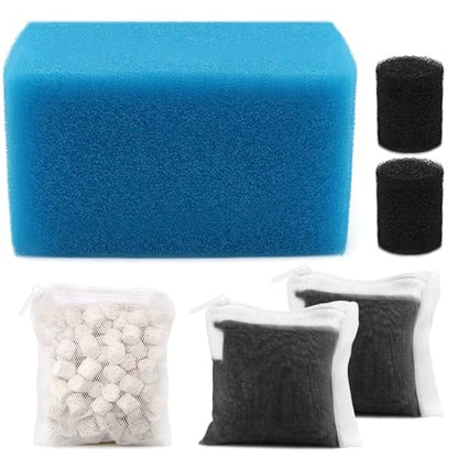 Aquarium Media Maintenance Kit Replacement for Fluval AC70 Power Filter, Includes 1 Blue Foam Filters, 2 Intake Strainer Sponge,1Pack Ceramic Rings and 2 Pack Activated Carbon, for 70 Gallon Aquariums
