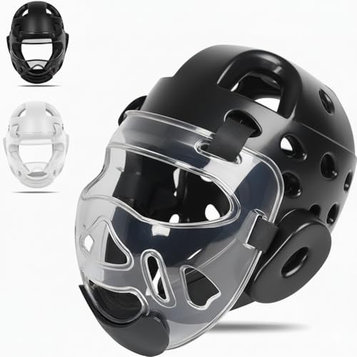 Youth & Adults Taekwondo Headgear – Adjustable MMA Helmet with Removable Face Shield & Ultra-Soft Padding for Kickboxing, Muay Thai, Combat Training - color: BLACK, size: Large