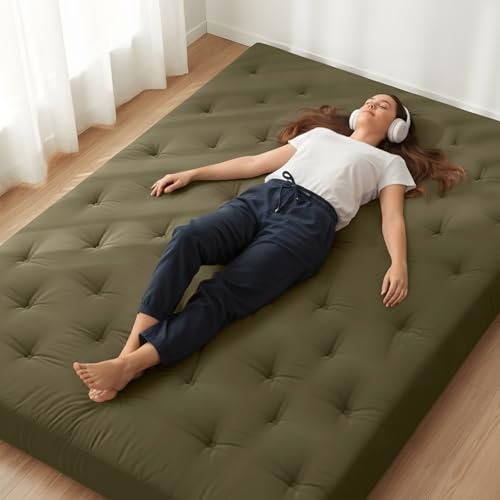 ZonLi Japanese Floor Futon Mattress Twin Size 39"x75"100% Cotton Cover 6''Thicken Tatami Mattress,Foldable Sleeping Pad,Portable Dormitory Tatami Mat,Roll Up Floor Lounger Bed for Adult (Winter Moss)