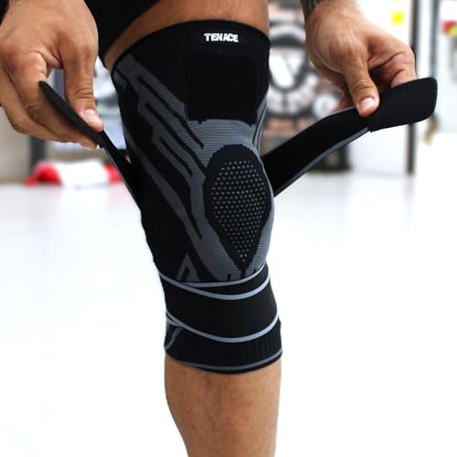 Tenace BJJ Knee Brace – Compression Knee Pad with Side Stabilizers & Gel Pad for Grappling, Jiu Jitsu, MMA, Wrestling, Judo & Muay Thai (Black, X-Large) - color: Black, size: X-Large