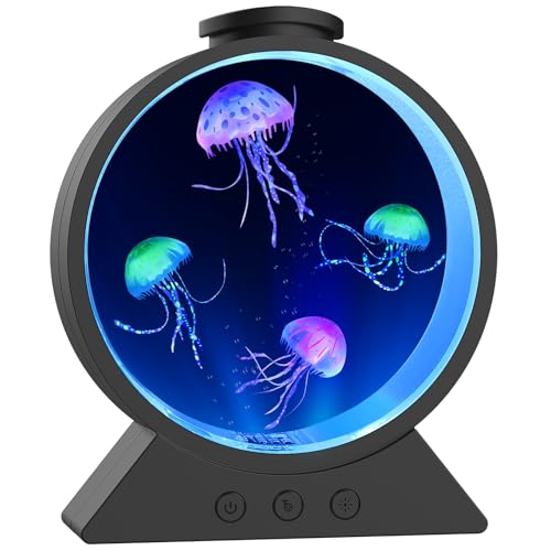 Jellyfish Lamp,Whisper-Quiet Sensory Aquarium Light,7 Color Mood Night Light with Adjustable Water Flow & 8H Timer,Rounded Tank Lamp for Home Office Bedroom Decor for Kids Adults(Black)