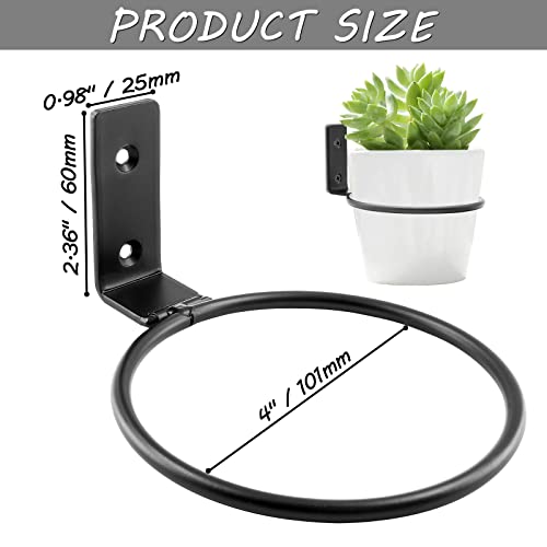 Jiozermi 2-Pack 4 inch Flower Pot Holder Ring, Wall Mounted Metal Planter Hanger, Indoor Use, Matte Black, 40 lbs Capacity - size: 4"