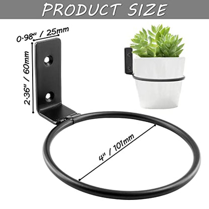 Jiozermi 2-Pack 4 inch Flower Pot Holder Ring, Wall Mounted Metal Planter Hanger, Indoor Use, Matte Black, 40 lbs Capacity - size: 4"