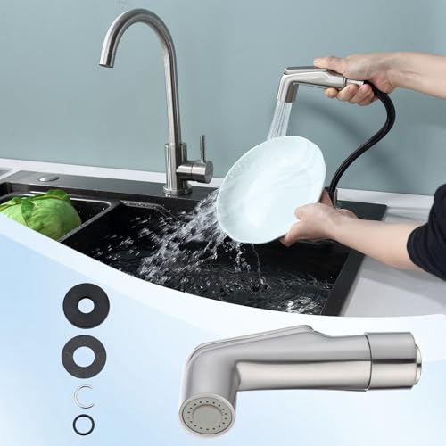 Kitchen Sink Sprayer Replacement,Universal Fit Sink Spray Attachment,Sprayer For Kitchen Sink,Kitchen Faucet Sprayer Replacement Compatible With Delta, Moen, Kohler OEM Brand(Brushed Nickel) - color: Brushed Nickel