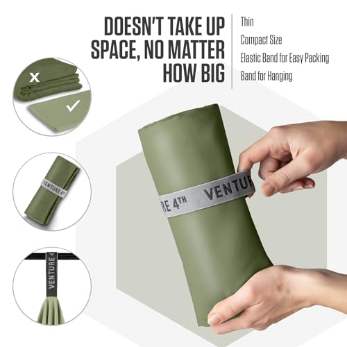 VENTURE 4TH Quick Dry Microfiber Towel for Camping & Gym -Army Green Medium - color: Army Green, size: 40.00" x 21.00"
