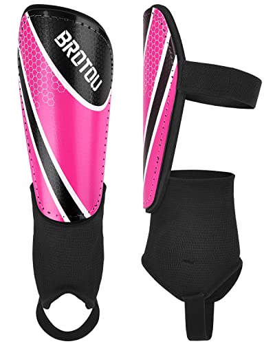 BROTOU Shin Guards Soccer Youth, Soccer Shin Guards for Kids 3-15 | Light Weight Adjustable Straps Shin Pads Protection Equipment with Ankle and Leg Calf Protection - color: PINK, size: Small