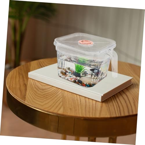 Abaodam Unbreakable Bowl Handle and Lid Safe Aquarium for Betta Fish and for Desktop Decoration Easy to Clean and Maintain