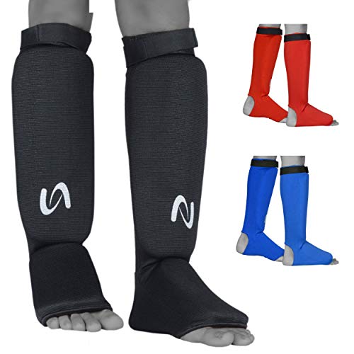 UFG Ultimate - Cloth Shin Instep Guard - Karate MMA Boxing Muay Thai Training Protection - color: Black, size: Large-X-Large