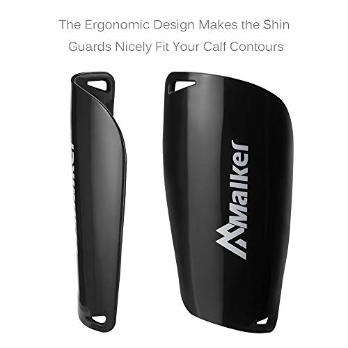 Malker Soccer Shin Guards for Kids Youth Adults Shin Guards Pads with Sleeves, Lightweight and Compact, Protective Soccer Equipment - color: Black, size: Medium