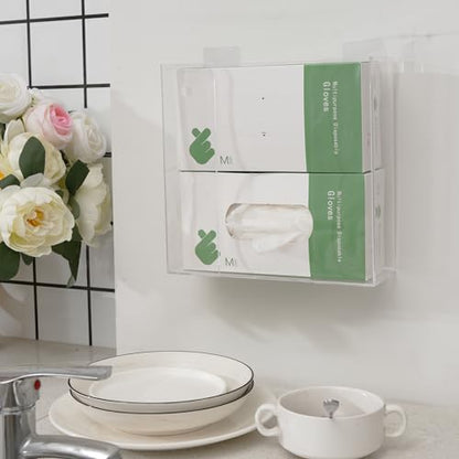 Cq acrylic Rubber Glove Holder for Wall Mount,Clear Disposable Glove Dispenser and Glove Box on Wall,Multipurpose Wall Floating Mask Dispenser and Medical Gloves Rack Storage,10.2”x9.8”x3.5” Pack of 1 - size: Can hold 2 boxes