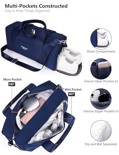 16" Gym Bag for Women,with Shoes Compartment and Waterproof Pocket(Navy) - color: Navy Blue, size: 16" Small Size