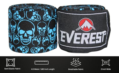 Mexican Style Hand Wraps 180" Semi-Elastic Boxing Wraps with Thumb Loop, Inner Gloves Bandages for Muay Thai, Kickboxing, Grappling - color: Midnight Skull