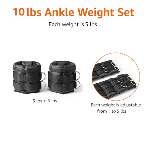 Amazon Basics Adjustable Ankle Weights for Men & Women, for Workouts, Resistance Training, Walking, Black - style: 10 Pound Set (5 Pounds Each)
