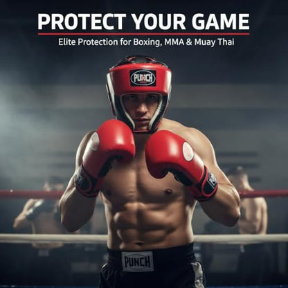 Punch Sports Boxing Headgear with Cheek Protection – Synthetic Leather Sparring Head Guard with Multi-Layer Foam Padding for MMA, Muay Thai & Kickboxing - size: X-Large