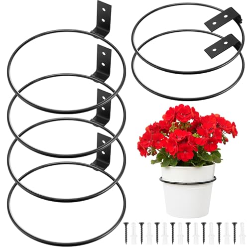 Flower Pot Holder Wall Planter Ring Hanger Metal Wall Plant Hanging Pot Holder Mounted Hanging Bracket for Indoor Outdoor Home Garden Plant Flower Display, Black(6 Pcs,10 Inch)