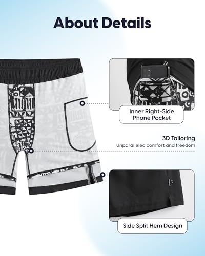 maamgic Mens Swim Trunks - Mens Bathing Suit with Compression Liner 7 Inch Quick Dry Fshion Stretch Zipper Pockets Swimwear - color: Black Floral, size: XX-Large