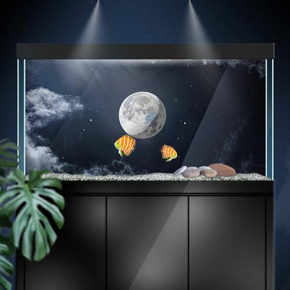 Aquarium Background Stickers - Moon Space Star Night - Fish Tank Reptile Terrarium Decor Poster (45 x 30 cm / (17.7 x 11.8 inches))
