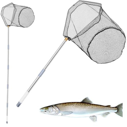 Fishing Net with Adjustable Handle, 41–85Inch Fish Net with Foldable Landing Net Suitable for Catching Salmon, Trout, Bass and Other Fish Species for Kayaking or Fly Fishing Enthusiasts