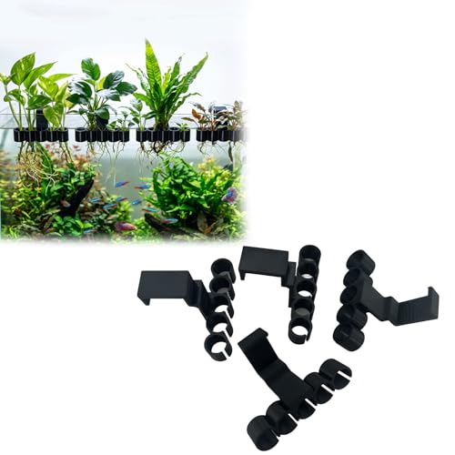 4-Pack Aquarium Plant Holder/Bamboo, Flexible Fish Tank Plant Holder for Rimmed Tanks up to 75 Gallon, Pothos & Bamboo Clips with 5 Slots for Plants Aquaponics