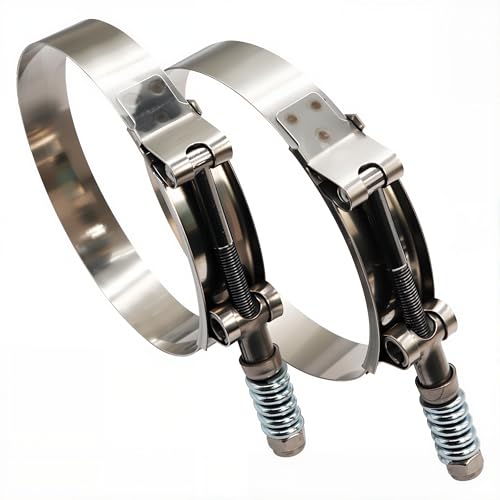 5" Heavy Duty T Bolt Hose Clamp Stainless Steel - Spring Loaded 133mm - 141mm for 5" I.D. Hose with 3mm - 6mm Wall Thickness, Auto-adjusting maintain Constant Clamping Force (133mm - 141mm, 2 Pack) - size: 5" Hose Clamp 133mm - 141mm (5.24" - 5.55")
