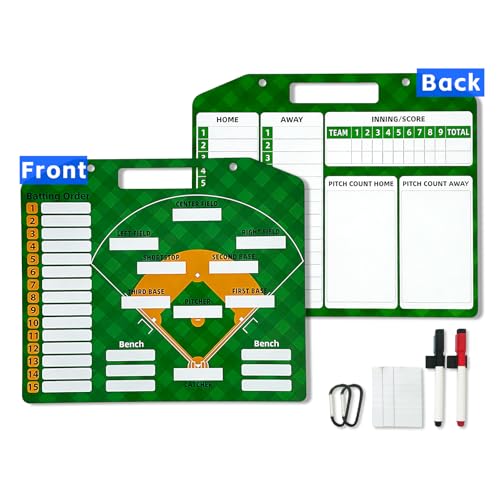 JIANNA Baseball Dry Erase Coaching Clipboard Board with Batting Order Chart, Portable Tactics Planner with Markers, Hooks & Magnetic Player Stickers | Dry Erase