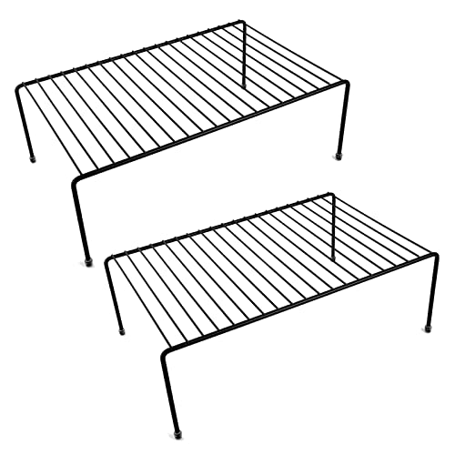 Large Cabinet Storage Shelf Rack (16.1 x 10.2 Inch), Kitchen Counter Organizer, Fridge and Bathroom Cupboard Storage Rack (Black, 2) - color: Black