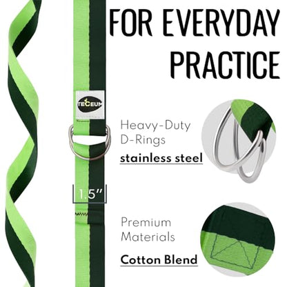 TECEUM 2 IN 1 Yoga & Mat Strap for Stretching – Cotton – 6/8/10 ft - color: Green Avocado, size: 6 ft