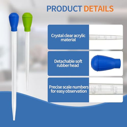 Extra Long Aquarium Coral Feeder Tool with Extension Tube, Deep Tank Fish Feeding Pipette, Long Pipette for Coral and Fish Feeding,Reef Tank Maintenance Accessories（17.7in&11.4in）