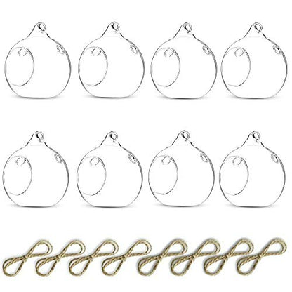 Nuptio 8 Pcs 3.15"/ 8cm Hanging Glass Tealight Holder Globe Plant Terrariums Glass Orbs Air Plants Tea Light Candle Holders Home Decor Indoor Outdoor Garden (with 2 Holes, 6 Pcs + 2 Pcs) - size: 8 Pcs