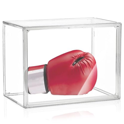 Clear Boxing Glove Display Case - Self-Assembly, UV-Protected With Black Base for Full Size Baseball and Boxing Gloves