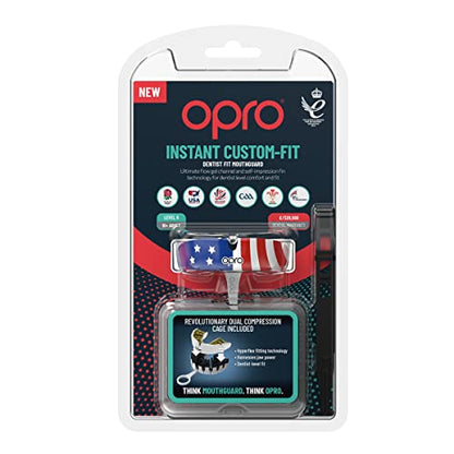 OPRO Instant Custom-Fit Mouthguard – Dentist Level Gum Shield Adult and Kids – OPRO Mouth Guard Boxing and MMA, Self-Fit Gum Shield Rugby – Maximum Protection with Dental Warranty (Black/White/Silver) - color: Usa Flag, size: Adult (10+)