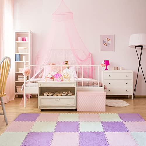 Amylove 36 Pcs Foam Interlocking Carpet Tiles,White, Light Pink, Mauve - color: White, Light Pink, Mauve