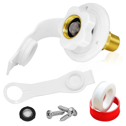 RV City Water Inlet with Check Valve, RV Fresh Water Inlet Replacement, Lead-free Brass 3/4 NH Female to 1/2 NPT Male, RV Water Inlet Connection for RV Camper Motorhome Trailer Marine, White - color: White