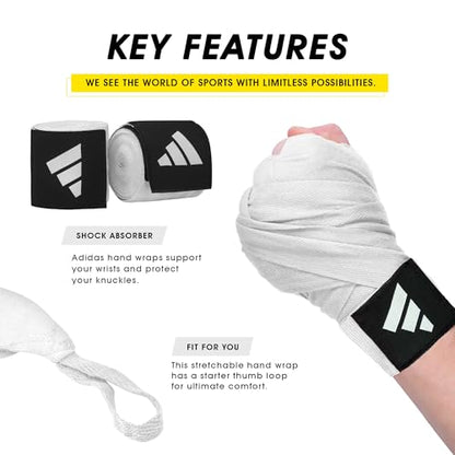 adidas Boxing Hand Wrap - for Men, Women, Unisex - color: WHITE, size: 177.165 Inch