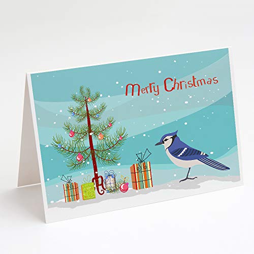 Caroline's Treasures CK4490GCA7P Jay Bird Merry Christmas Greeting Cards and Envelopes Pack of 8 Blank Cards with Envelopes Whimsical A7 Size 5x7 Blank Note Cards - style: Birds - Jay Bird