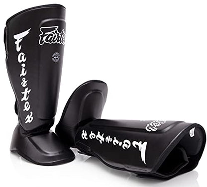 Fairtex SP7 Lightweight Shin Guards, Detachable Syntek Leather Shin Pads - color: Black, size: Small