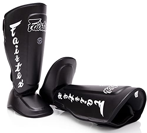 Fairtex SP7 Lightweight Shin Guards, Detachable Syntek Leather Shin Pads - color: Black, size: Large