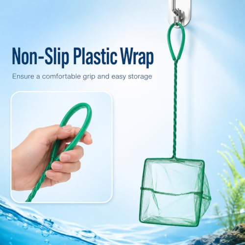 Aquarium Fish Net with Braided Metal Handle, 6'' Fish Net for Fishes Tank Soft Nylon Mesh for FishTanks Sludge Food Residue Wastes Skimming Cleaning Nets (Green)