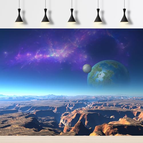 Outer Space Aquarium Background Fantasy Alien Planet Mountain and Nebula Terrarium Background Rocky Moon with Blue Atmosphere Fish Tank Background Outer Space Reptile Habitat Background 36x18in
