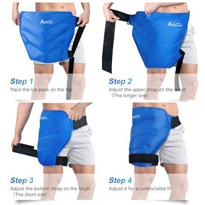 Atsuwell XL Hip Ice Pack Wrap for Hip Replacement & Sciatica, Blue