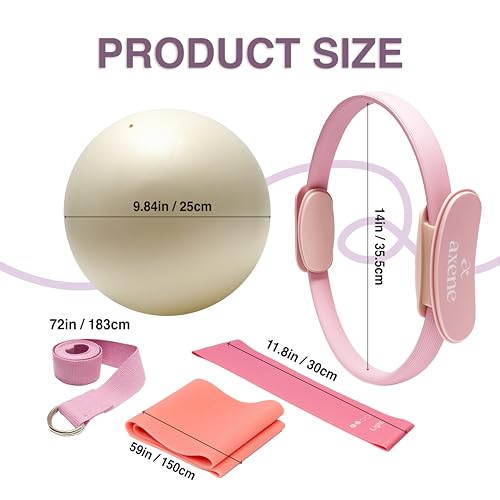 Axene Pilates Kit for Women – 14-Piece Set with Pilates Ring, Ball, Resistance Bands & Sliders | Home Workout Equipment, Non-Slip Socks, Yoga Strap, Bilingual Guide, Carry Bag