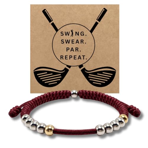Golf Counter Bracelet, 10 Bead Handmade Score Counter, Adjustable Stainless Steel Beads, Easy Stroke Counting Accessory for Men and Women - color: Burgundy