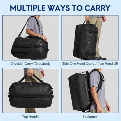 Haimont IPX7 Waterproof Roll-Top Dry Duffel Backpack Bag - color: Black, size: 60L